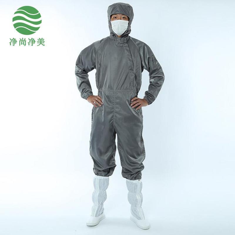 防靜電連體服 灰色條紋二連體+披肩帽 防護(hù)服